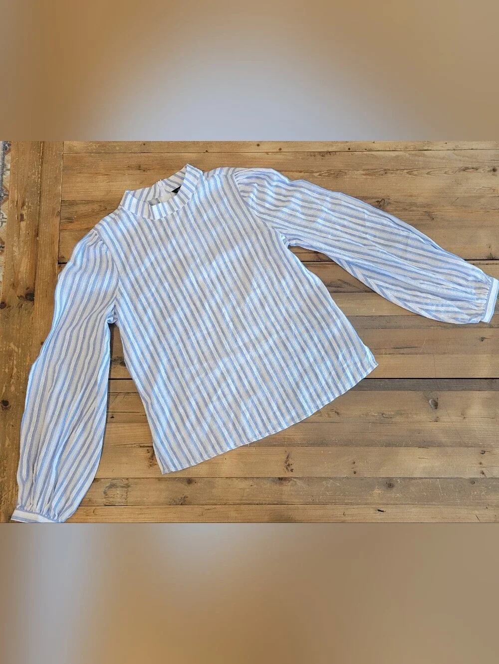 NEW Pair of Women's Blouses — Blue Striped & White Embroidered:S-M - Picture 2 of 8